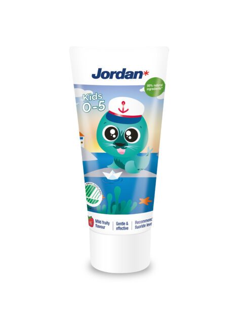 Jordan barntandkräm för barn 0-5 år med en säl på förpackningen