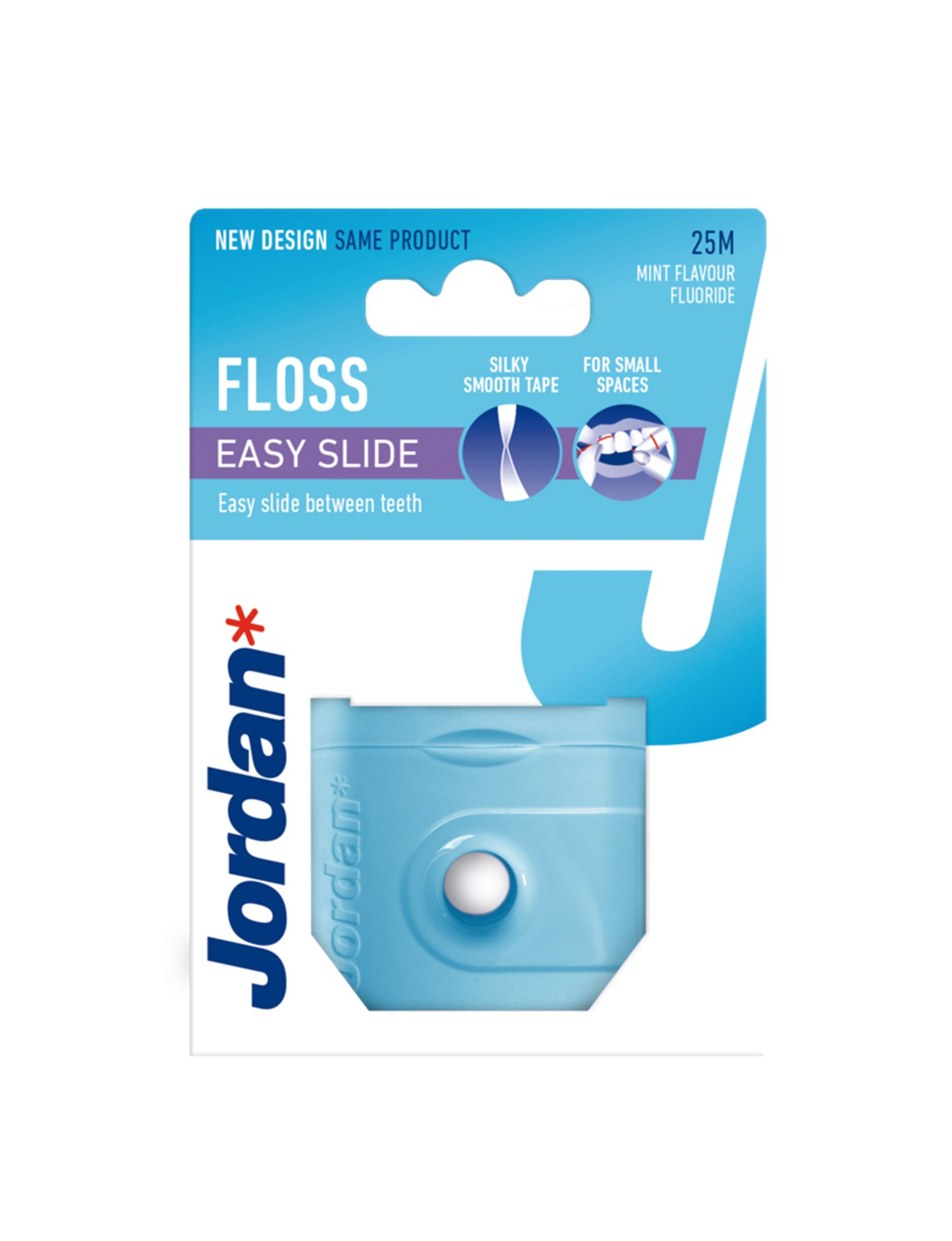 Jordan Easy slide tandtråd i blå förpackning för att göra rent mellan tänderna